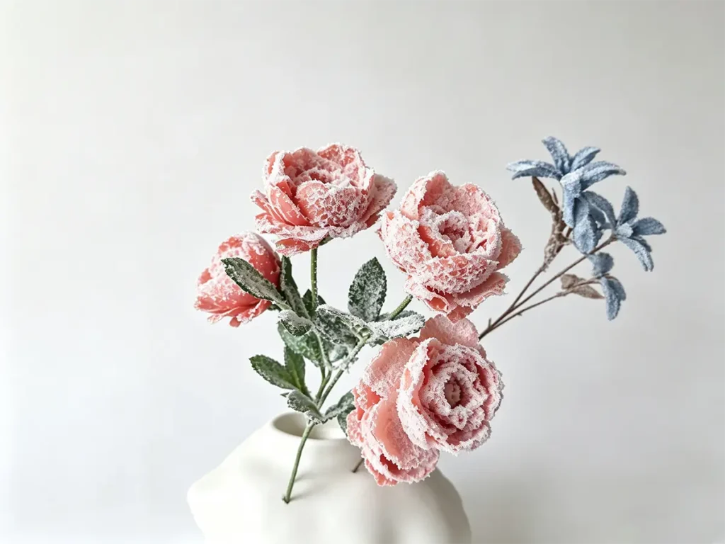 Frosted flocked artificial flowers